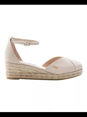 Viscata Barcelona Espadrille Wedge Sandals Beige Canvas Ankle Strap Size 36